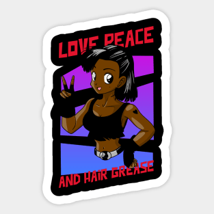 Anime Brown Girl Black Women Afro Boss Love Peace Manga Sticker